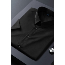 Men Street Style Shirt Solid Turn-down Collar Short Sleeves Regular Button Placket Shirt