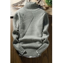Modern Sweater Solid Color Long Sleeve Knit Crew Lapel Loose Fit Pullover Sweater for Men