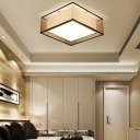 5-Light Flush Mount Light Traditional Style Square Shape Fabric Ceiling Mount Light Fixture