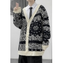Comfortable Men's Cardigan Sweater Full Of Print V-Neck Button Closure Long-Sleeved Loose Fit Cardigan Sweater