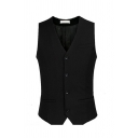 Stylish Guys Suit Vest Plain V-Neck Button Up Slimming Suit Vest