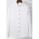 Fashionable Mens Shirt Pure Color Long Sleeve Button Closure Lapel Collar Regualr Fitted Shirt