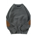 Daily Sweater Solid Color Knit Long Sleeve Ribbed Trim Round Neck Loose Fit Pullover Sweater for Men