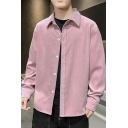 Comfortable Mens Shirt Pure Color Long Sleeve Lapel Collar Button Closure Loose Fit Shirt