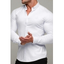 Basic Mens Shirt Pure Color Turn-down Collar Button Closure Long-sleeved Slim Fit Shirt