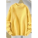 Basic Men's Sweater Pure Color Crew Neck Long-Sleeved Loose Fitted Pullover Sweater