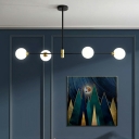 4 Lights Globe Glass Linear Pendant Lighting Modern Minimalism Hanging Ceiling Light for Dinning Room
