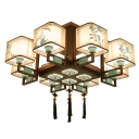 12-Light Ceiling Mounted Fixture Traditional Style Square Shape Fabric Flush Mount Lighting