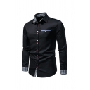 Men Freestyle Shirt Contrast Trim Turn-down Collar Button Long-sleeved Shirt