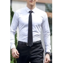 Men Classic Shirt Whole Colored Turn-down Collar Button-up Fitted Long Sleeves Shirt