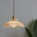 Vintage Dome Hanging Lamp Ribbed Glass Clear Pendant Light for Dining Room