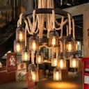 Rope Chandelier Hanging Light Fixture Industrial 14 Lights Vintage Living Room Ceiling Lamp