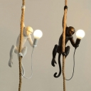 Industrial-Style Swag Monkey Pendant Light Hand-Wrapped Rope Commercial Pendant Lamp