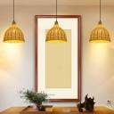 1-Light Hanging Ceiling Light Asian Style Bell Shape Rattan Pendant Lighting
