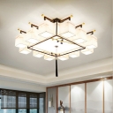 21-Light Flush Mount Lighting Traditional Style Square Shape Fabric Ceiling Mounted Light