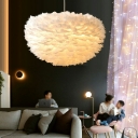 3 Lights Feather Modern Chandelier Pendant Light Bedroom Elegant Hanging Ceiling Lights