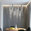 Crystal Cascading Pendants Light Silver 1 Light LED Modern Hanging Light Fixtures for Living Room