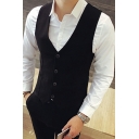 Men Urban Suit Vest Whole Colored Sleeveless Slim Fit V-Neck Button Closure Suit Vest