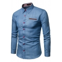 Basic Mens Shirt Pure Color Long Sleeves Button Closure Lapel Collar Regualr Fitted Shirt