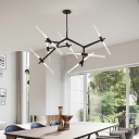 14 Lights LED Chandelier Light Modern Style Metal Glass Pendant Light for Living Room