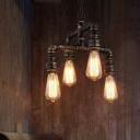 Piping Chandelier Pendant Light Bare Bulb Industrial 4 Lamps Vintage Ceiling Lights for Dinning Room