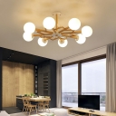 Creative Glass Wooden Decorative Ceiling Light 8 Lights for Hallway and Bedroom