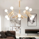 12 Lights Wood Modern Sputnik Chandelier Lighting Fixtures Nordic Contemporary Living Room Hanging Chandelier