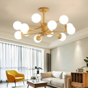 Modern Chandelier 12 Head Wood Material Hanging Lamps for Living Room Bedroom