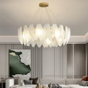 10-Light Chandelier Light Fixtures Modernist Style Feather Shape Glass Hanging Lamp