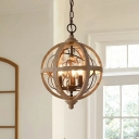 French Retro Hanging Ceiling Light Wood Hanging Lamp Kit for Bedroom Living Room