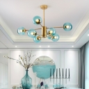 8 Lights Globe Shade Hanging Light Modern Style Glass Pendant Light for Living Room