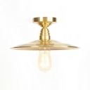 Brass Finish Flared Semi Flush Mount Industrial Vintage Iron 1 Bulb Ceiling Fixture for Restaurant