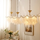 White Chandelier Lighting Fixtures Glass Feather Ring Modern Elegant Ceiling Pendant Light for Bedroom