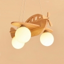 3-Light Chandelier Light Fixture Modern Style Airplane Shape Wood Hanging Lamp