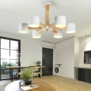 6-Light Ceiling Lamp Modern Style Cylinder Shape Wood Chandelier Light Fixtures