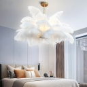 White Feather Chandelier Lighting Fixtures Modern 3 Lights Bedroom Hanging Chandelier