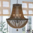 French Style Hanging Ceiling Light Wooden Beads Chandelier for Hotel Lobby Bedroom