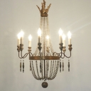 French Retro Hanging Light Wooden Beads Chandelier for Living Room Dining Room Bedroom