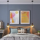 1 Lights Wood Pendants Light Fixtures Brass Hanging Ceiling Light for Bedroom