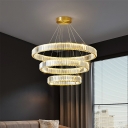 3 Lights Round Shade Hanging Light Modern Style Crystal Pendant Light for Dining Room