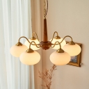 6 Lights LED Chandelier Light Modern Style Wood Glass Pendant Light for Living Room