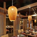 Elongated Down Lighting Hand Twisted Wood Dinning Room Asian Modern Suspension Pendant Light