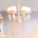 6 Lights Nordic Style Fabric and Metal Cluster Pendant Drum Multi Pendant Ceiling Light Fixture