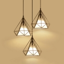 3-Light Multi Light Pendant Industrial Style Diamond Shape Metal Down Lighting