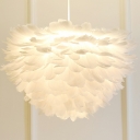 Feather Material Hanging Lights 3 Light Chandelier for Living Room Bedroom