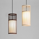 1-Light Pendant Light Fixtures Asian Style Cylinder Shape Rattan Suspension Lamp