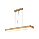 1-Light Island Chandelier Lights Minimal Style Rectangle Shape Wood Remote Control Stepless Dimming Light Hanging Lamp