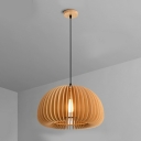 1-Light Ceiling Pendant Lamp Modern Style Dome Shape Wood Hanging Light Kit
