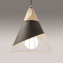 1-Light Hanging Light Fixtures Minimalist Style Cone Shape Wood Pendant Lighting