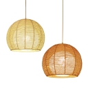 1-Light Ceiling Lamp Asian Style Dome Shape Rattan Hanging Pendant